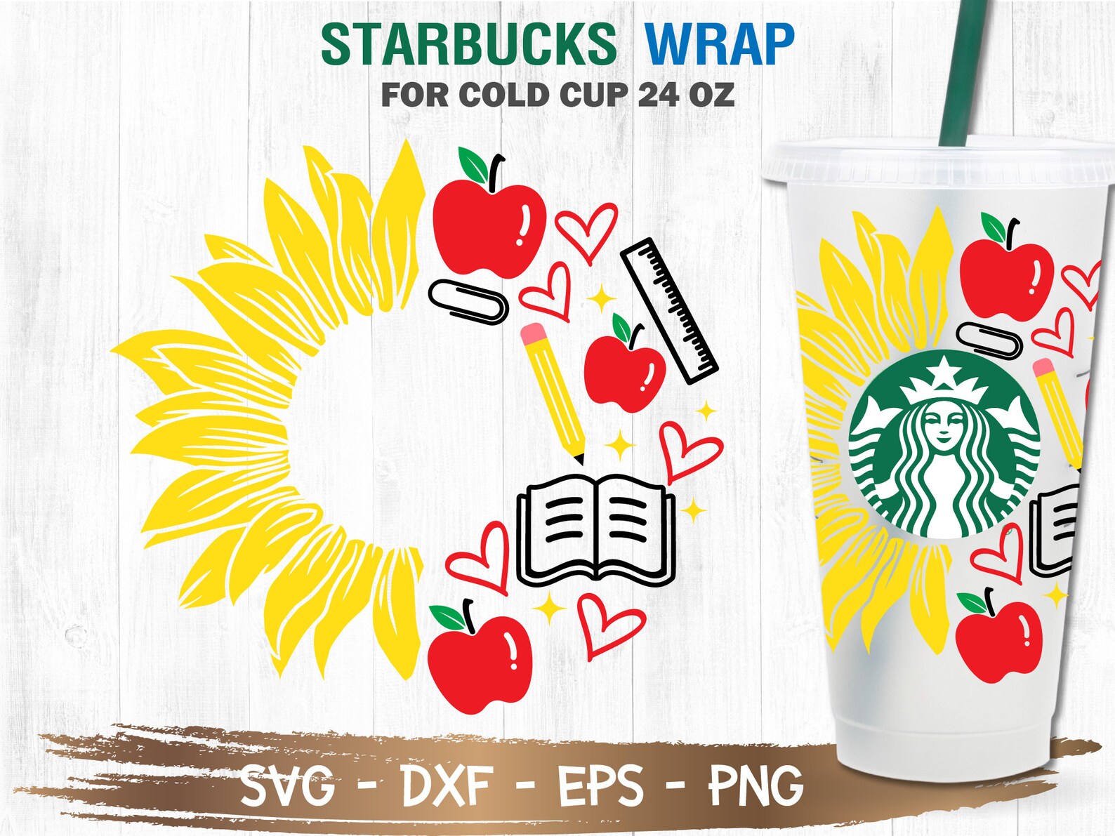 Teacher Sunflower Starbucks Cup SVG Teacher Svg Starbuck Cup Etsy