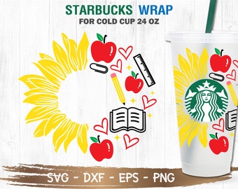 Teacher Sunflower Starbucks Cup SVG, Teacher svg, Starbuck Cup SVG, DIY Venti for Cricut 24oz venti cold cup, Digital Download
