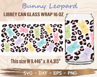 Hase Leopard Libbey Can Glass Wrap svg, DIY für Libbey Can Shaped Bierglas 16 oz Cut File für Cricut und Silhouette Instant Download