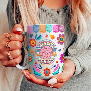 Cafecito Y Chisme 15oz Coffee Mug PNG, Concha Pan PNG, Sublimation Design, Digital Download