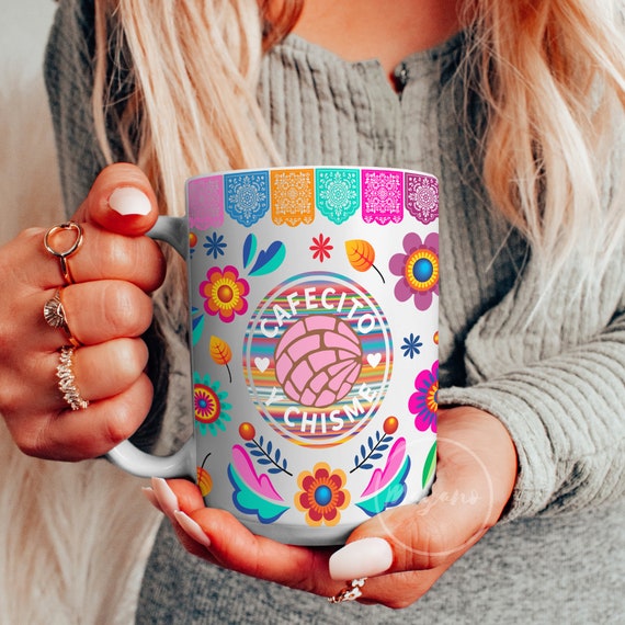 Cafecito Y Chisme 15oz Coffee Mug PNG, Concha Pan PNG, Sublimation Design, Digital Download