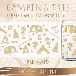 Camping Trip Libbey Can Glass Wrap svg, DIY para Libbey Can Shaped Beer Glass 16 oz archivo cortado para Cricut y Silhouette Instant Download