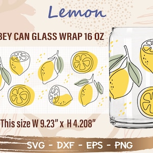 Lemon Libbey Can Glass Wrap svg, DIY for Libbey Can Shaped Beer Glass 16 oz cut file for Cricut and Silhouette Instant Download