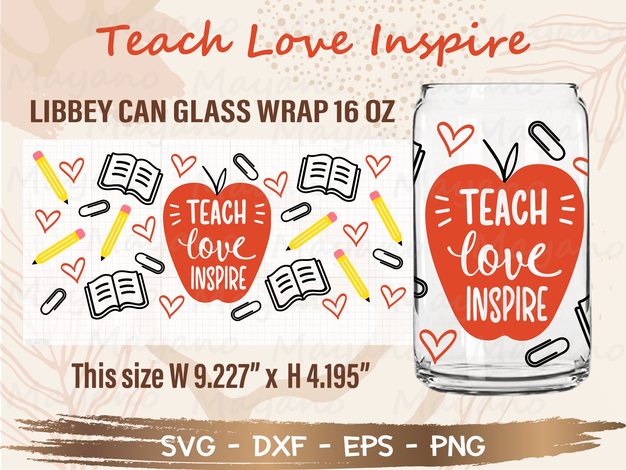 Teach Love Inspire Libbey Can Glass Wrap Svg, DIY for Libbey Can Shaped ...