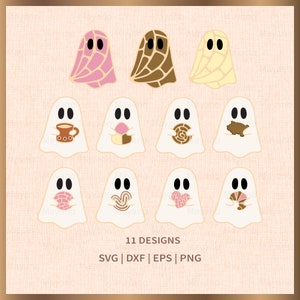 Сute ghost and conchas SVG Bundle 11 Designs, pan dulce svg, Boo svg, Halloween svg, Files for Cricut, silhouette, Instant Download