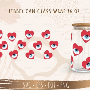 Eye Heart SVG, DIY para Libbey Can Shaped Beer Glass 16oz, arquivo cortado para Cricut, download digital