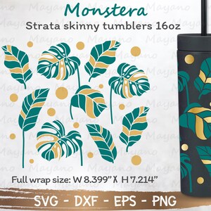 Full Wrap Monstera for Strata Skinny Tumblers 16oz SVG, Cut file for Cricut and Silhouette Instant Download