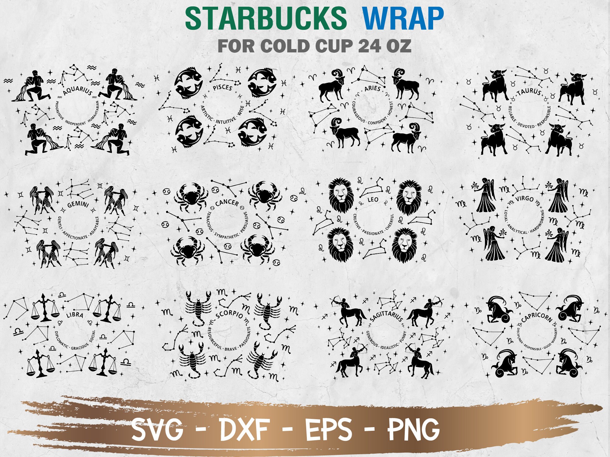 Zodiac Bundle Starbucks Cup SVG, Astrology SVG, Horoscope svg, DIY Ve…