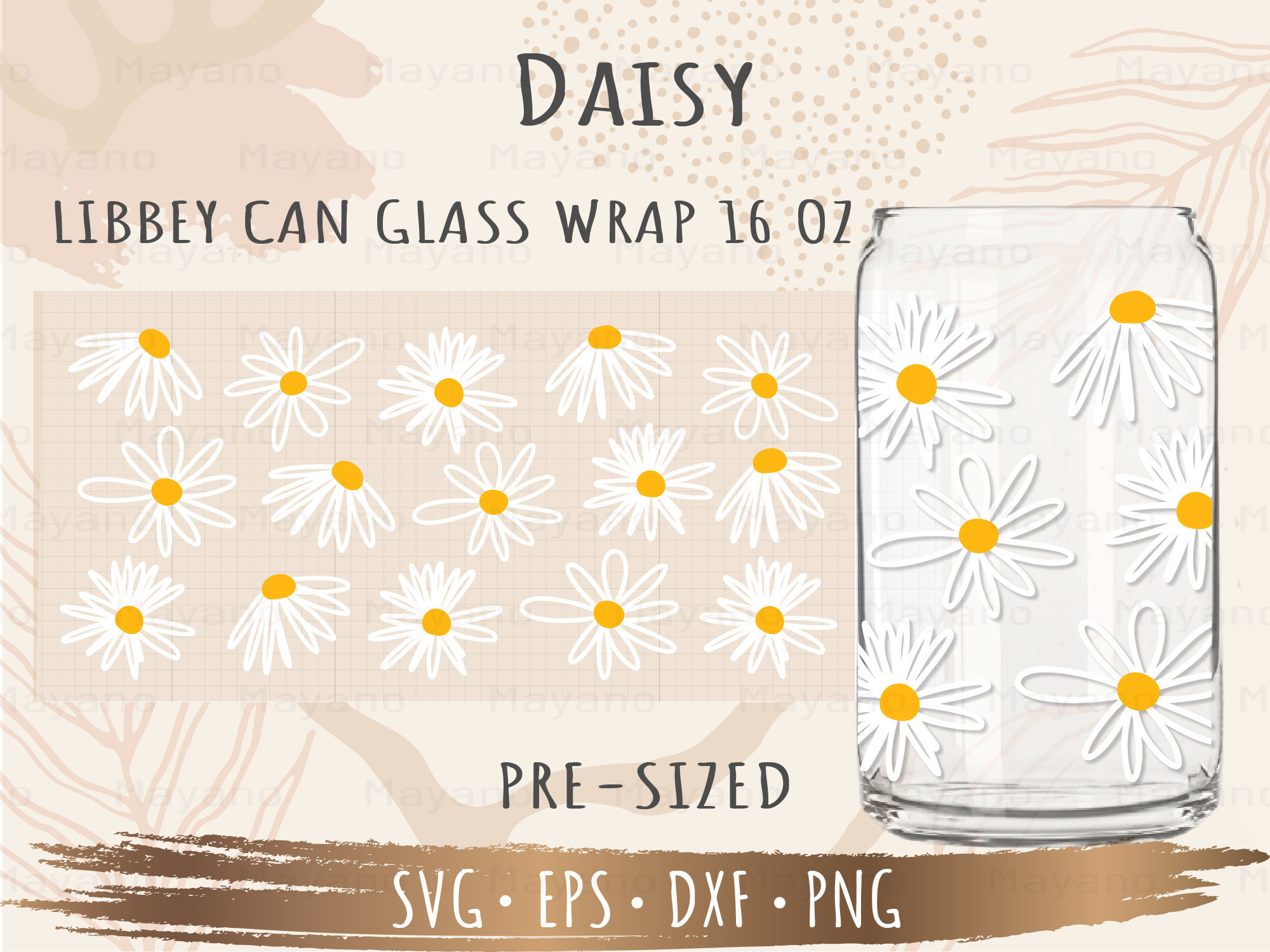 Can Glass Daisy Skull Svg Daisy Can Glass Wrap libbey 16oz can shaped ...