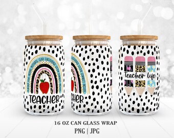 Nauczyciel PNG, DIY dla 16 oz Libbey Glass Can Tumbler, PNG Sublimacja Wzory Cyfrowe Pobieranie