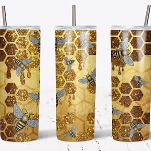 20oz Skinny Tumbler, Bumble Bee Sublimation Designs for Tapered Straight Tumbler, PNG File Digital Download