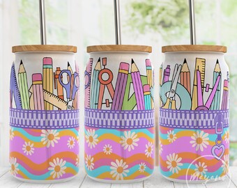 Pencil Case 16 oz Libbey Glass Can PNG, Sublimation Designs, Digital Download