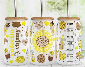 Yellow Cafecito Y Chisme 16 oz Libbey Glass Can Wrap, PNG Sublimation Designs Digital Download