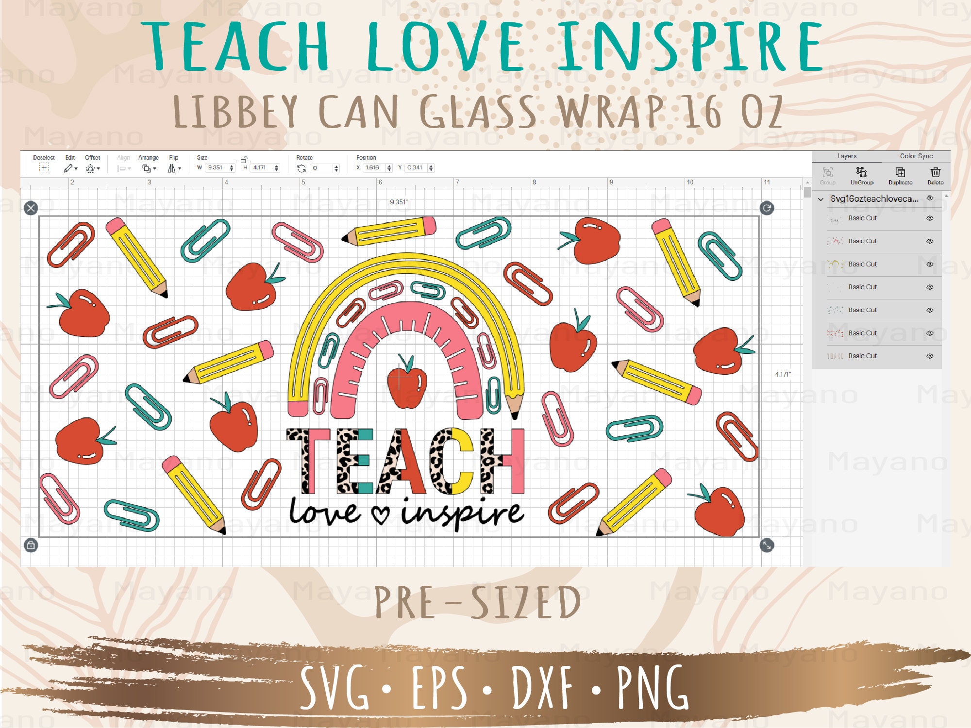 Teach Love Inspire Libbey Can Glass Wrap Svg, DIY for Libbey Can Shaped ...
