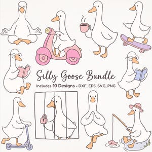Silly Goose SVG Bundle – 10 Funny Line Art Designs, Cute Goose Clipart, Minimal Goose SVG for Cricut and Silhouette, Instant Download