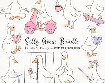 Silly Goose SVG Bundle – 10 Funny Line Art Designs, Cute Goose Clipart, Minimal Goose SVG for Cricut and Silhouette, Instant Download