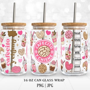Cafecito Y Chisme 16 oz Libbey Glass Can Wrap, PNG Sublimation Designs Digital Download