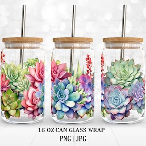 Sukkulenten Pflanzen PNG, DIY für 16 oz Libbey Glas Dose, PNG Sublimation Designs digitaler Download