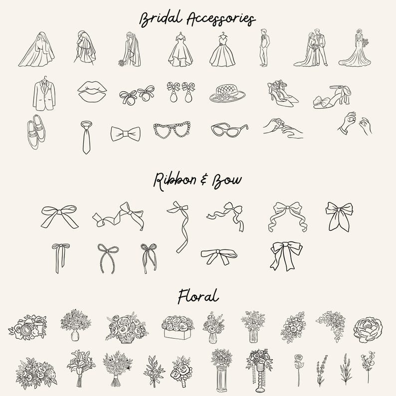Hand Drawn Wedding Icons SVG PNG Bundle Romantic Wedding Clipart Set ...