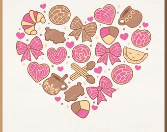 Concha Cafecito y Chisme Saint-Valentin PNG SVG, la Saint-Valentin mexicaine, fichiers de découpe pour Cricut, silhouette, sublimation PNG, téléchargement numérique