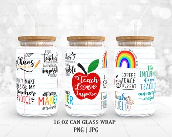 Teach Love Inspire PNG, DIY for 16 oz Libbey Glass Can Tumbler, PNG Sublimation Designs Digital Download