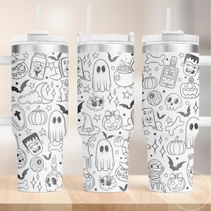 40oz Tumbler Halloween Doodles Wrap SVG, Halloween - Perfect for Laser Engraving & Full Wrap, Digital Download
