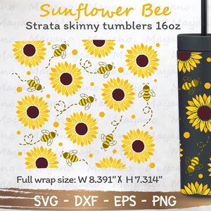 Full Wrap Sunflower Bee for Strata Skinny Tumblers 16oz SVG, Cut file for Cricut and Silhouette Instant Download