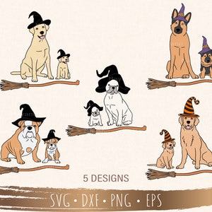 Dog witch SVG Bundle 5 Designs, Halloween svg, Files for Cricut, silhouette, Instant Download