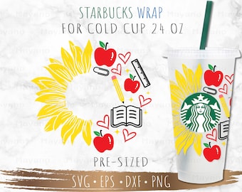Teacher Sunflower Starbucks Cup SVG, Teacher svg, Starbuck Cup SVG, DIY Venti for Cricut 24oz venti cold cup, Digital Download
