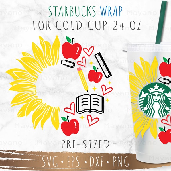 Teacher Sunflower Starbucks Cup SVG, Teacher svg, Starbuck Cup SVG, DIY Venti for Cricut 24oz venti cold cup, Digital Download