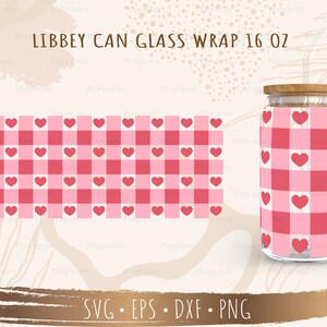 Checkered Heart SVG, Valentine SVG, DIY for Libbey Can Shaped Beer Glass 16oz, Cut file for Cricut, Digital download