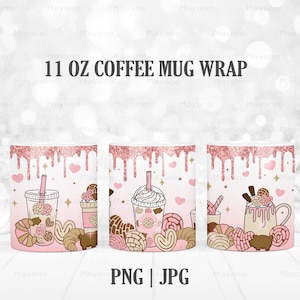 11 OZ Mug Wrap PNG, Glitter Cafecito Y Chisme PNG, Mexican Pan Dulce png, Sublimation Designs Digital Download