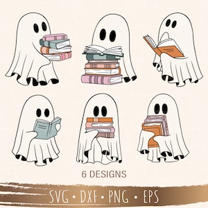 Cute ghost book SVG Bundle 6 Designs, Boo svg, Halloween svg, Files for Cricut, silhouette, Instant Download