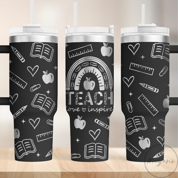 40oz Tumbler Teach Love Inspire SVG - Parfait pour la gravure laser et l’emballage complet, téléchargement numérique