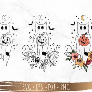 Floral ghost cat svg, Boo svg, Halloween svg, Files for Cricut, silhouette, Instant Download