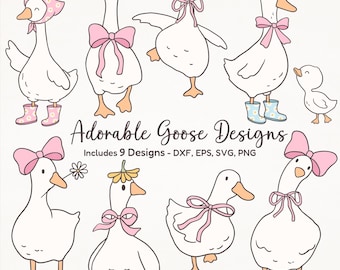 Silly Goose Bundle – 9 Cute Goose Designs, Minimal Goose Clipart for Cricut and Silhouette, dxf, eps, svg, png, Instant Download