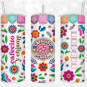 Cafecito Y Chisme, Concha Pan PNG, Sublimation Designs Wrap For 20oz Skinny Tumbler, PNG Digital Download