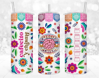 Cafecito Y Chisme, Concha Pan PNG, Sublimation Designs Wrap For 20oz Skinny Tumbler, PNG Digital Download