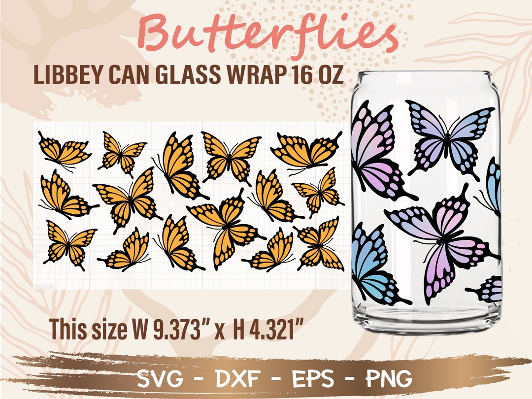 Butterflies Libbey Can Glass Wrap Svg, DIY for Libbey Can Shaped Beer ...