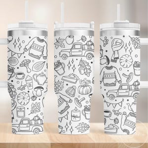 40oz Tumbler Fall Autumn Doodles Wrap SVG, Fall Pumpkin - Perfect for Laser Engraving & Full Wrap, Digital Download
