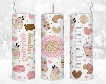 20oz Skinny Tumbler Cafecito Y Chisme,  Sublimation Designs, Straight and Tapered Wrap PNG, File Digital Download