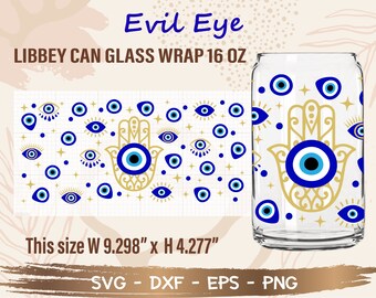 Evil eye SVG, DIY voor Libbey Can Shaped Beer Glass 16oz, Cut file voor Cricut, Digitale download