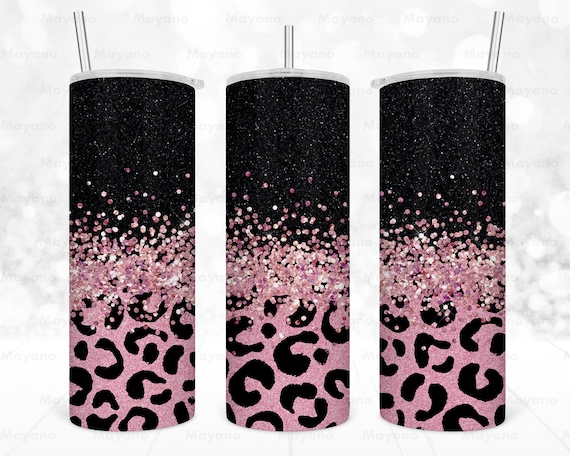 20oz Skinny Tumbler Pink Glitter Leopard Sublimation Designs  display picture 1