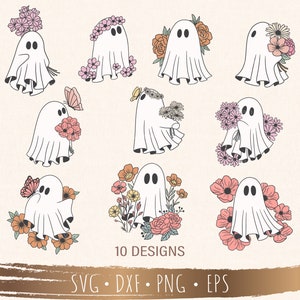 Floral ghost SVG Bundle 10 Designs, Boo svg, Halloween svg, Files for Cricut, silhouette, Instant Download