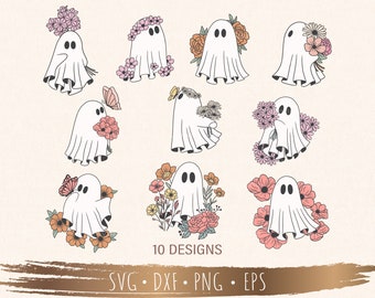 Floral ghost SVG Bundle 10 Designs, Boo svg, Halloween svg, Files for Cricut, silhouette, Instant Download