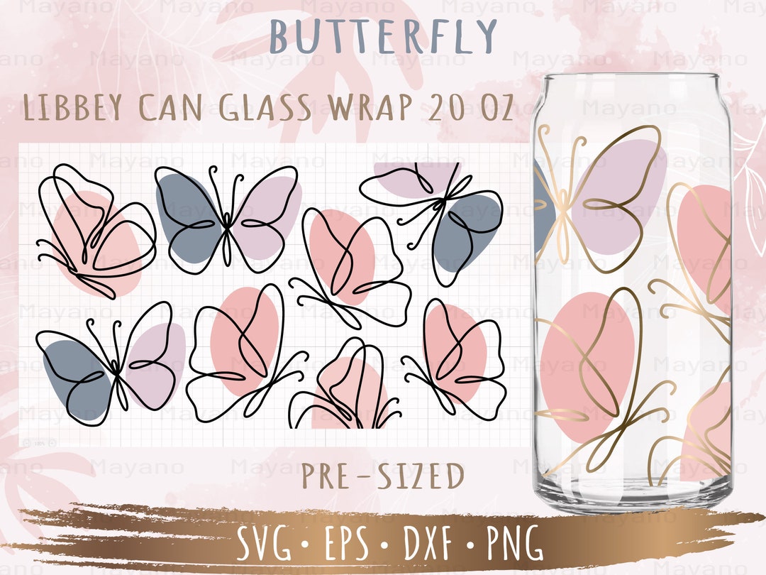 Butterfly Libbey Can Glass Wrap Svg, DIY for Libbey Can Shaped Beer ...
