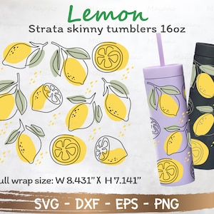 Full Wrap Lemon for Strata Skinny Tumblers 16oz SVG, Cut file for Cricut and Silhouette Instant Download