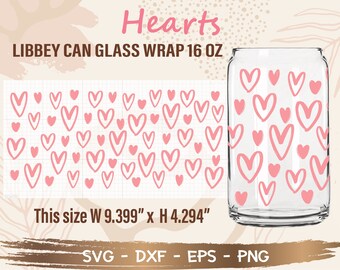 Heart Libbey Can Glass Wrap svg, DIY for Libbey Can Shaped Beer Glass 16 oz cut file for Cricut and Silhouette Instant Download