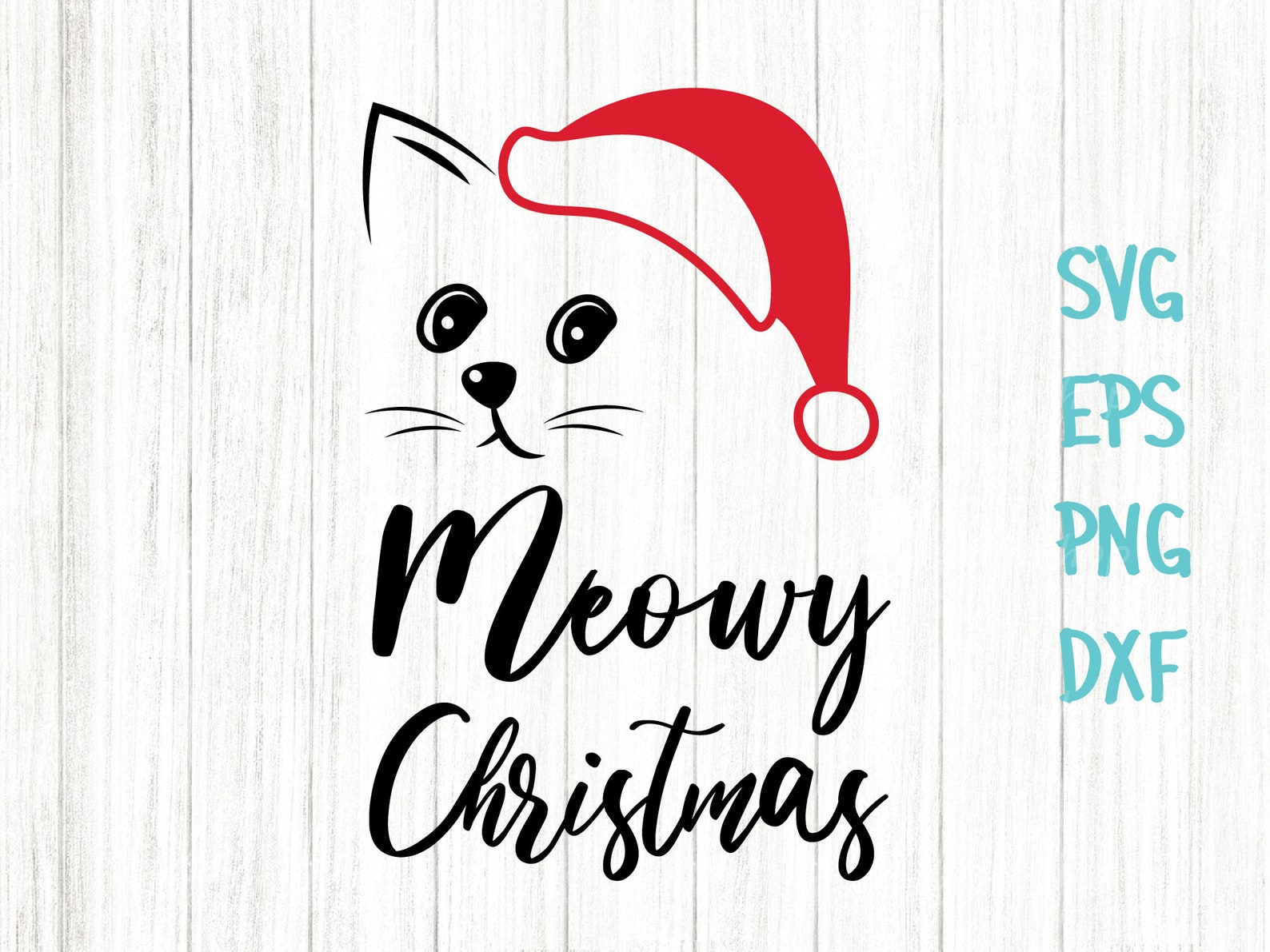 Meowy Christmas SVG Cute Cat Face With Santa Hat Svg Cut - Etsy