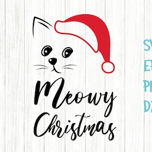 Meowy Christmas SVG, Cute Cat Face with Santa Hat, svg cut file, Silhouette, Cricut, Digital File